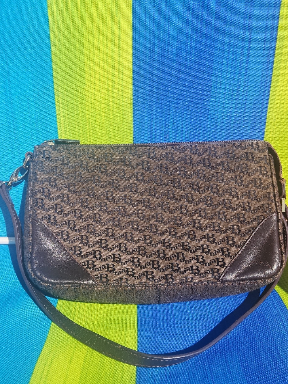 ✨️BONIA VINTAGE Brown Monogram Canvas Shoulder Bag with Dark Trim